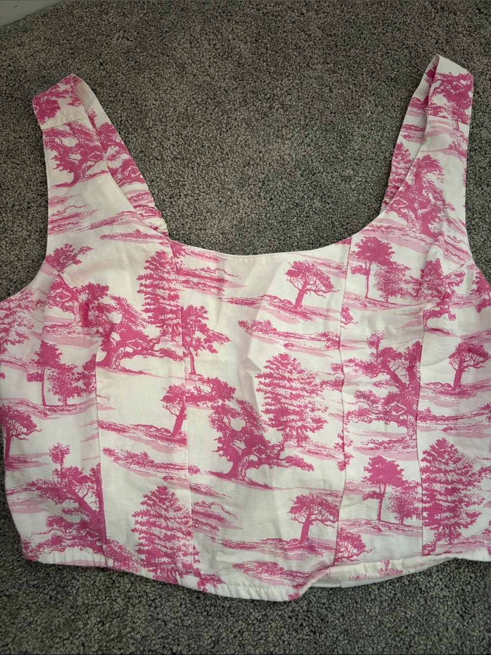 Women’s Pink Toile Crop Top - Sleeveless Square Neck